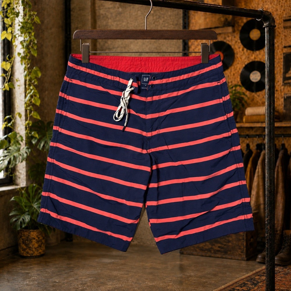 Gap Mens Striped Board Shorts Navy Blue Red Swim Trunks Size M